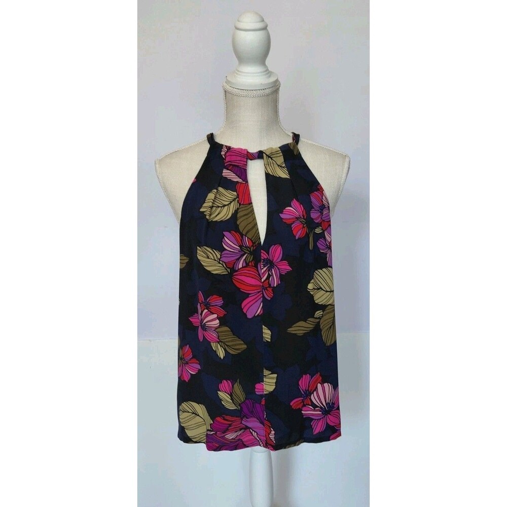 Trina Turk Multicolor Colorful Floral Sleeveless Silk Blouse w/Back Tie Size S